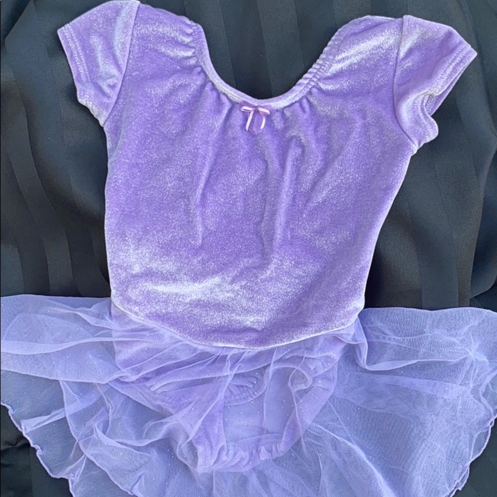 Purple sparkle leotard with attached tulle skirt